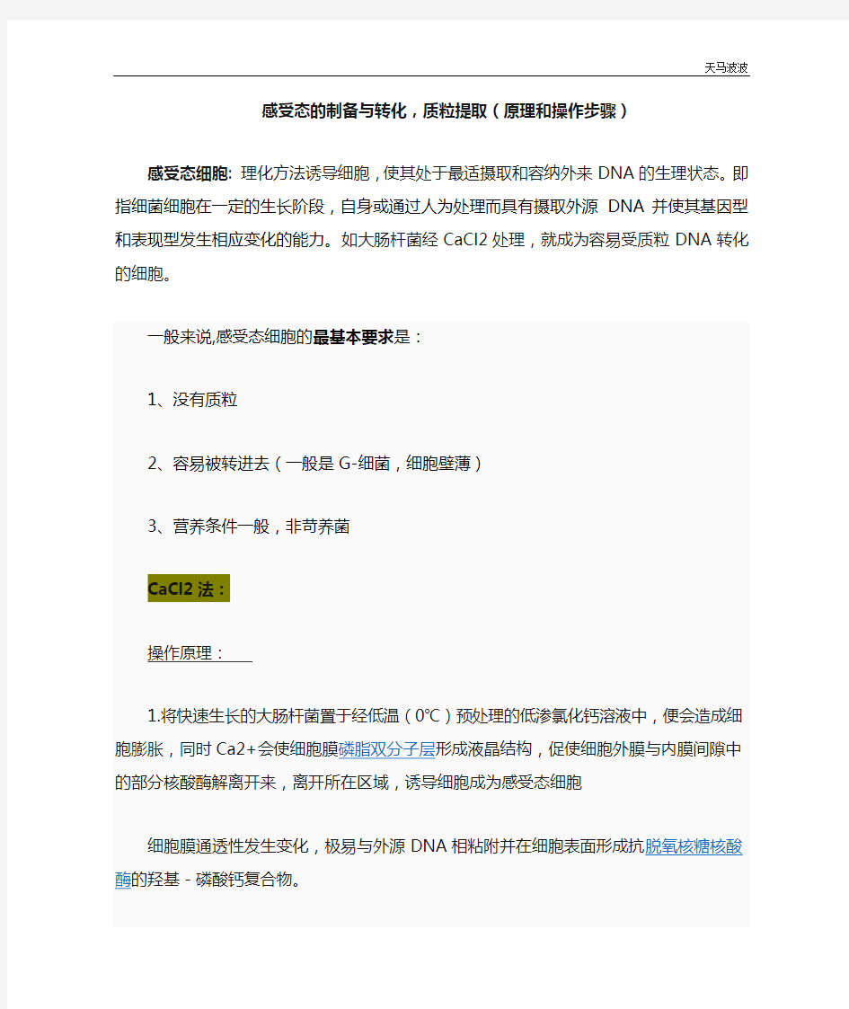 感受态的制备与转化,质粒提取(原理和操作步骤)