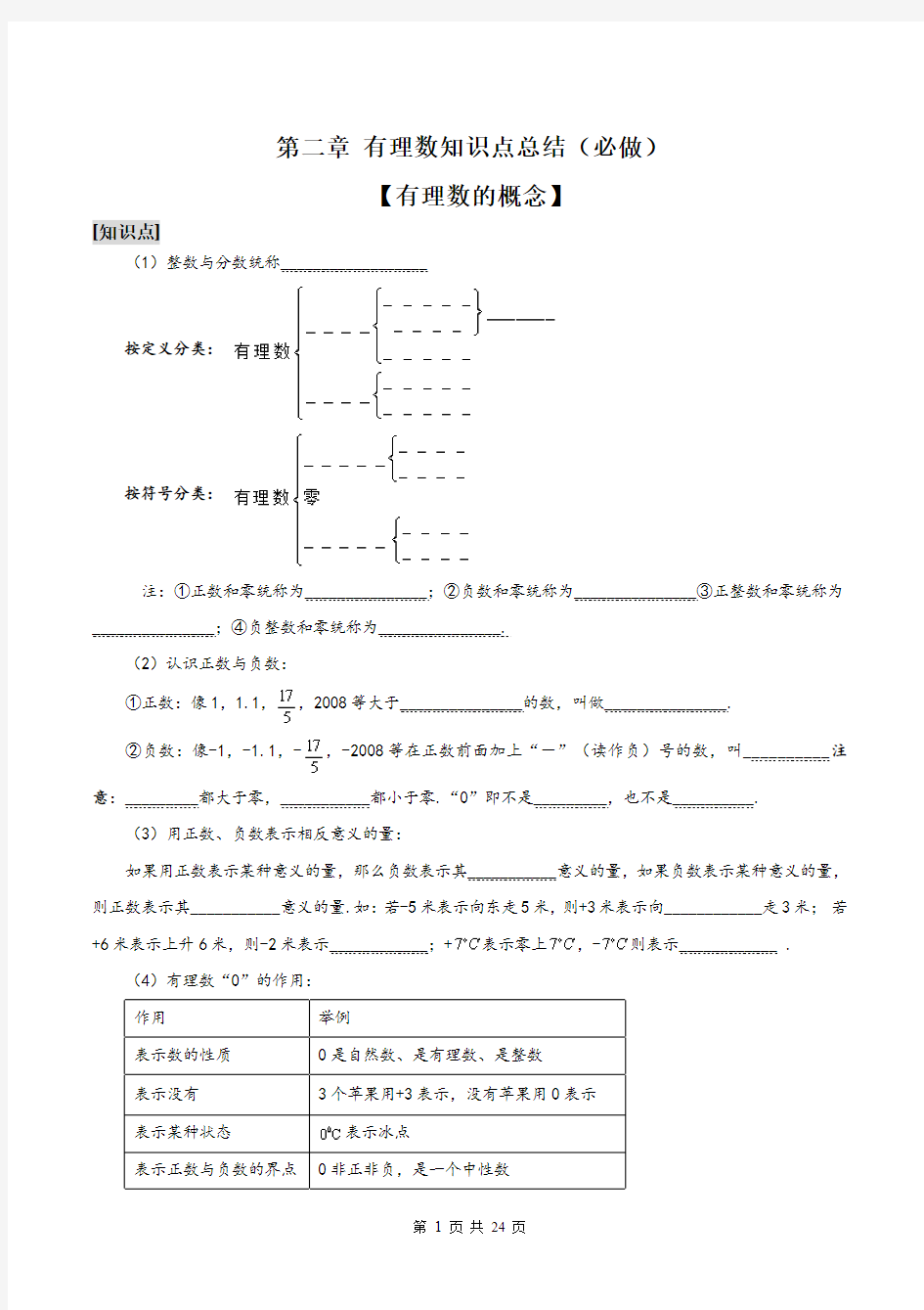 有理数的知识点归纳和典型例题