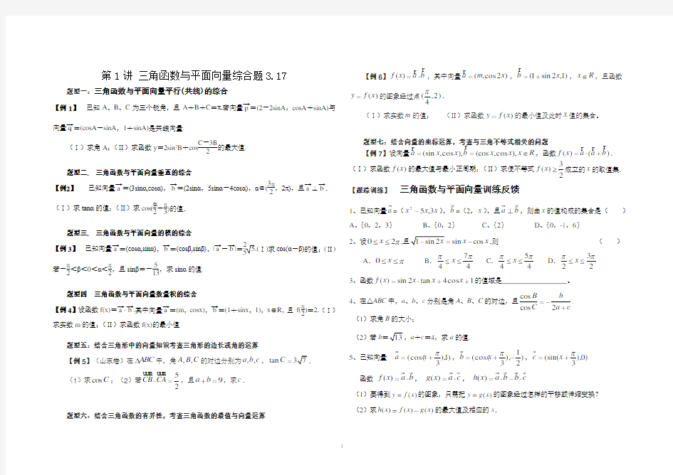 (完整版)三角函数与平面向量综合题的六种类型