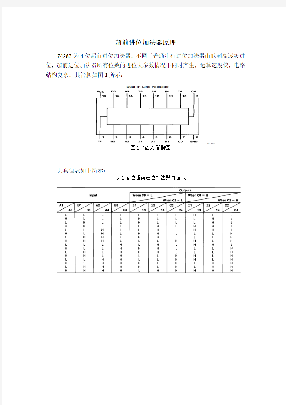 四位超前进位加器原理