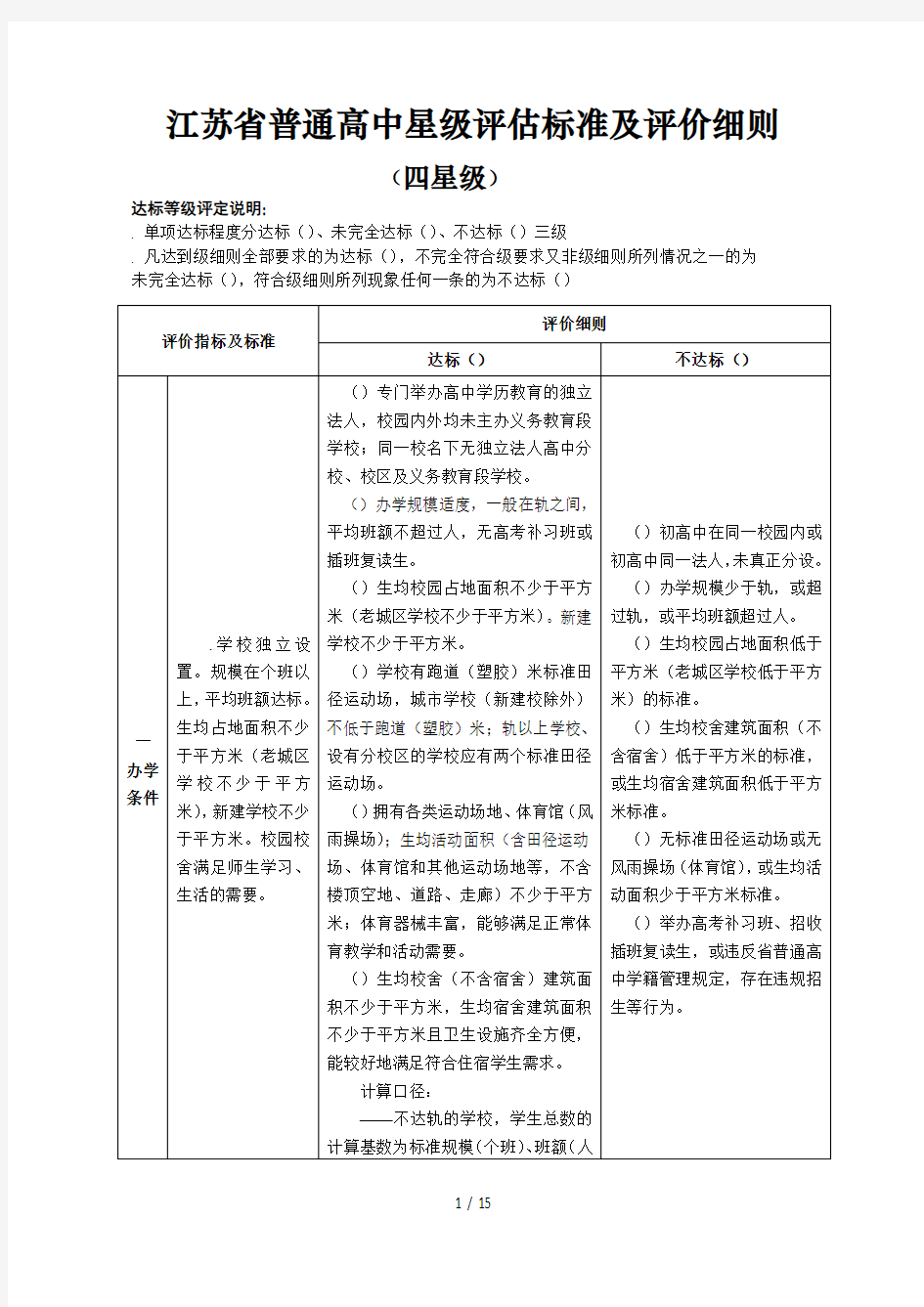 江苏省普通高中星级评估标准及评价细则