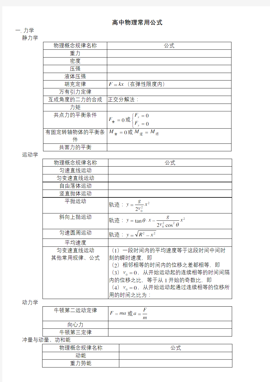 高中物理公式总结大全