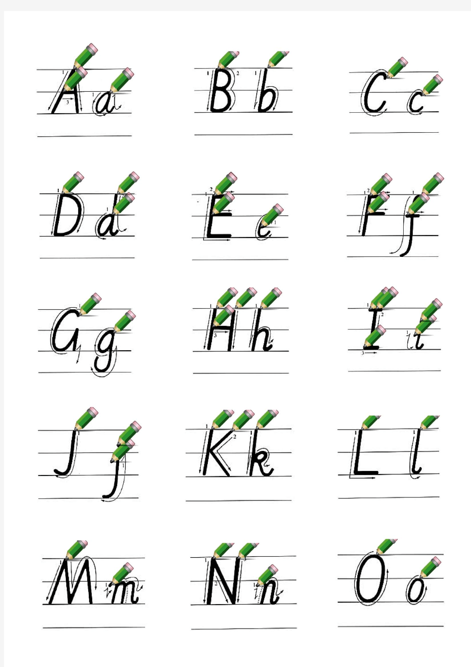 26个英文字母书写笔顺标准版-A4纸