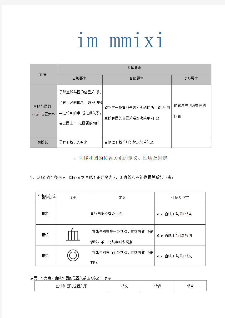 讲义-直线与圆的位置关系