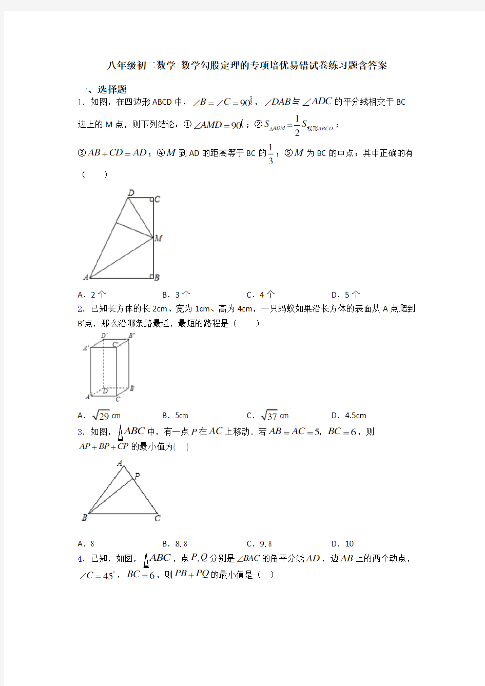 八年级初二数学 数学勾股定理的专项培优易错试卷练习题含答案