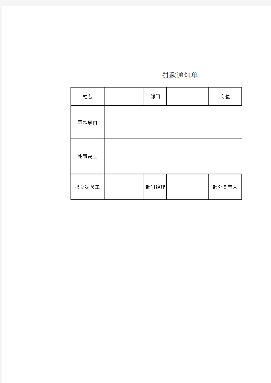 罚款单模版