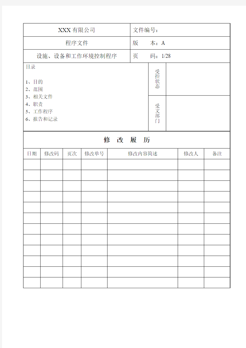 设施设备和工作环境控制程序要点