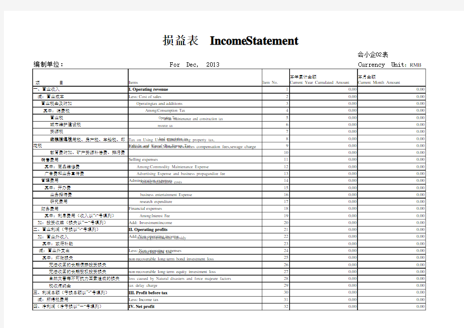 财务报表-中英文对照