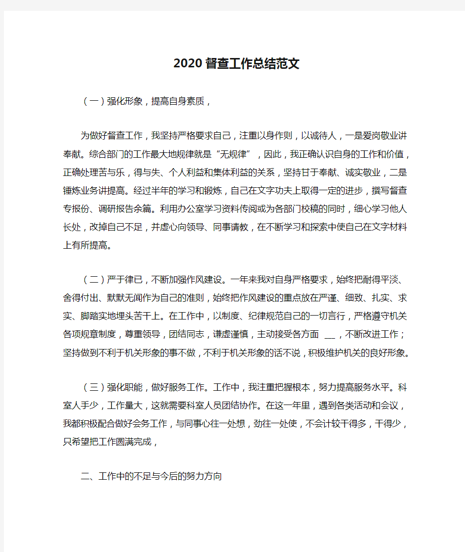 2020督查工作总结范文