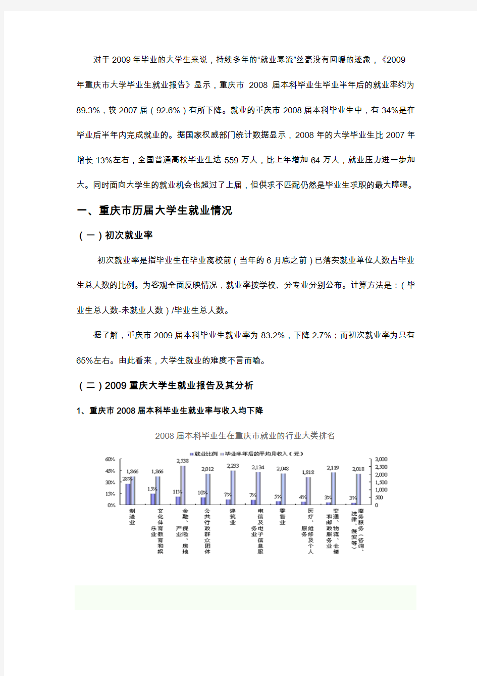 重庆市大学生就业情况统计分析