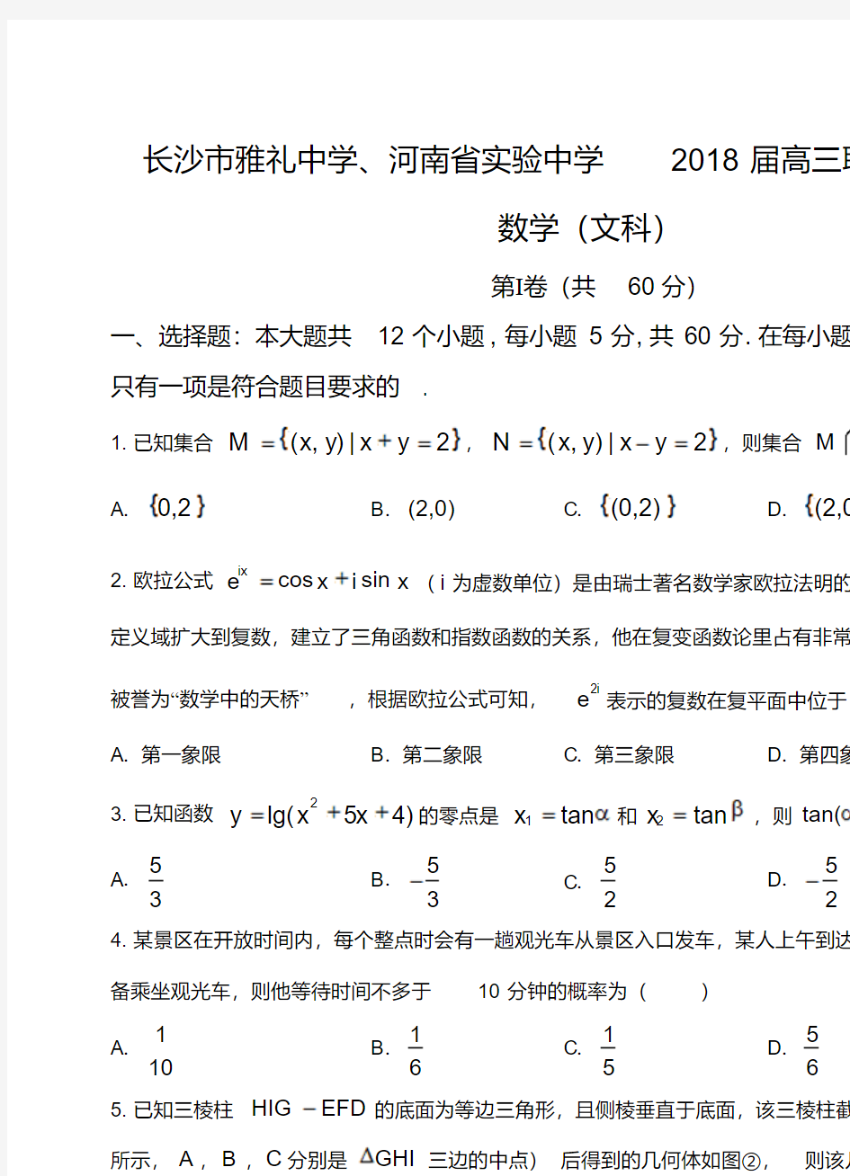 湖南省长沙市雅礼中学、河南省实验中学2018届高三联考数学文