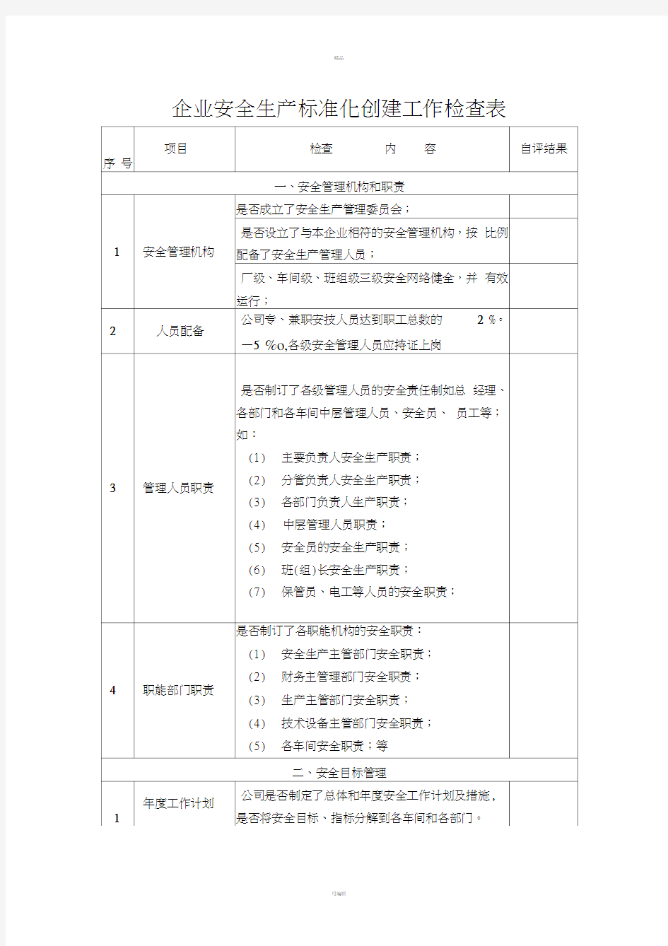 安全管理措施检查表