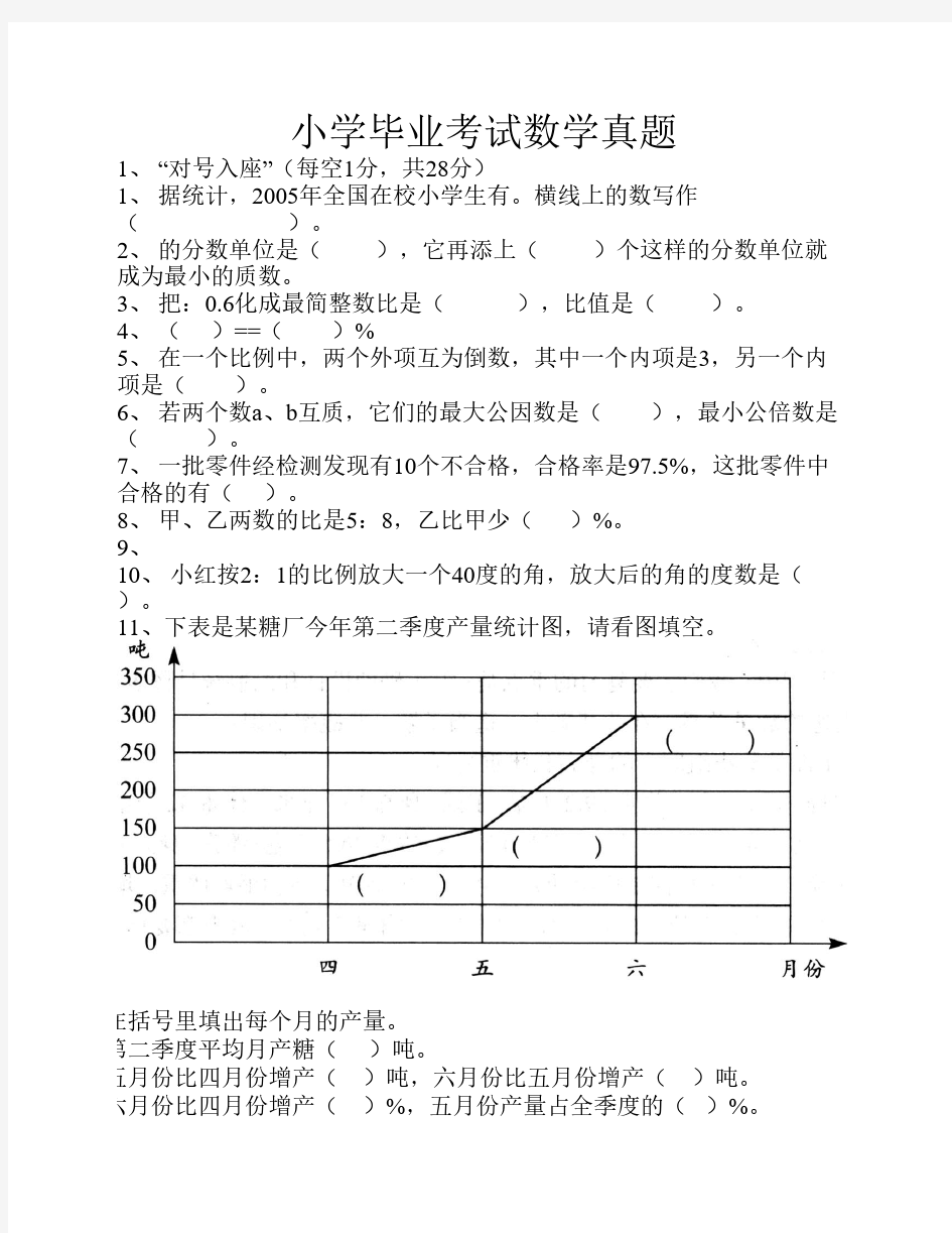 小学毕业考试数学试题(一)