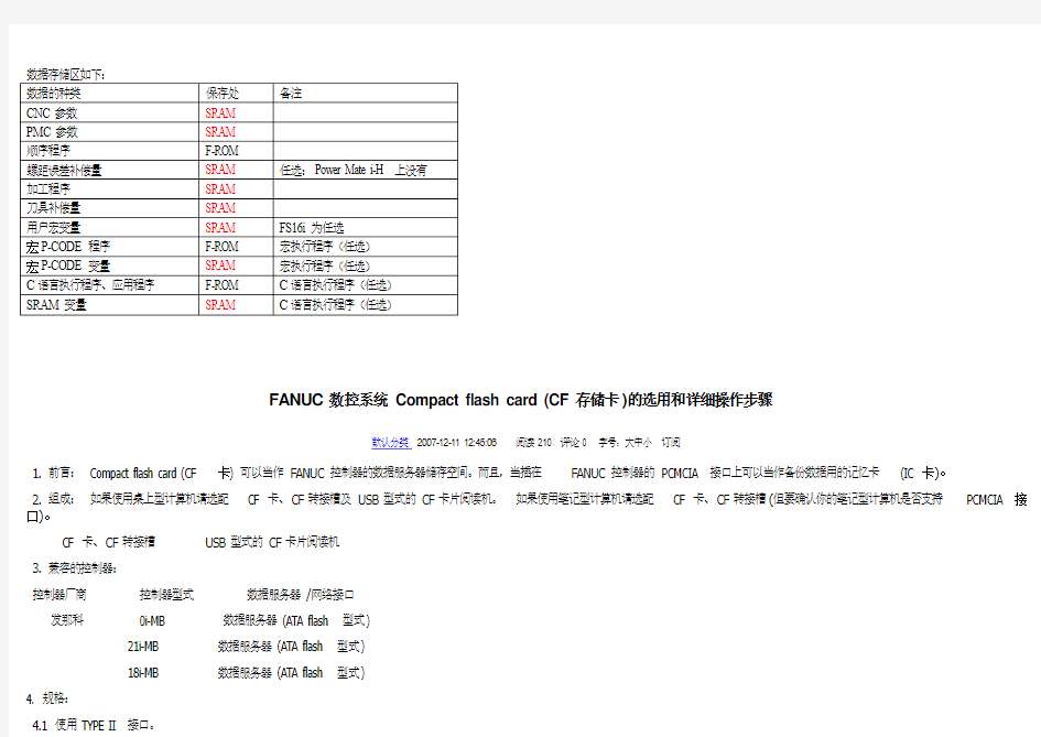 FANUC数控系统数据备份与恢复的使用说明(存储卡)