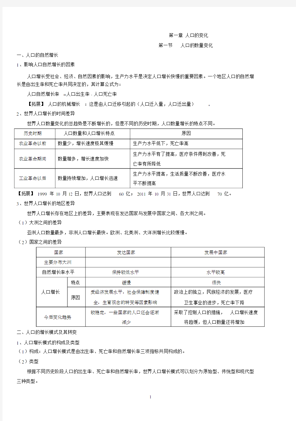 (完整word版)__人口的变化知识点总结.docx