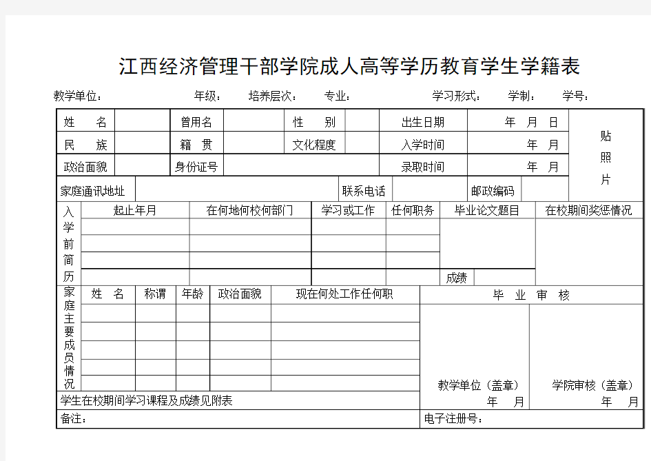 江西经济管理干部学院学籍表