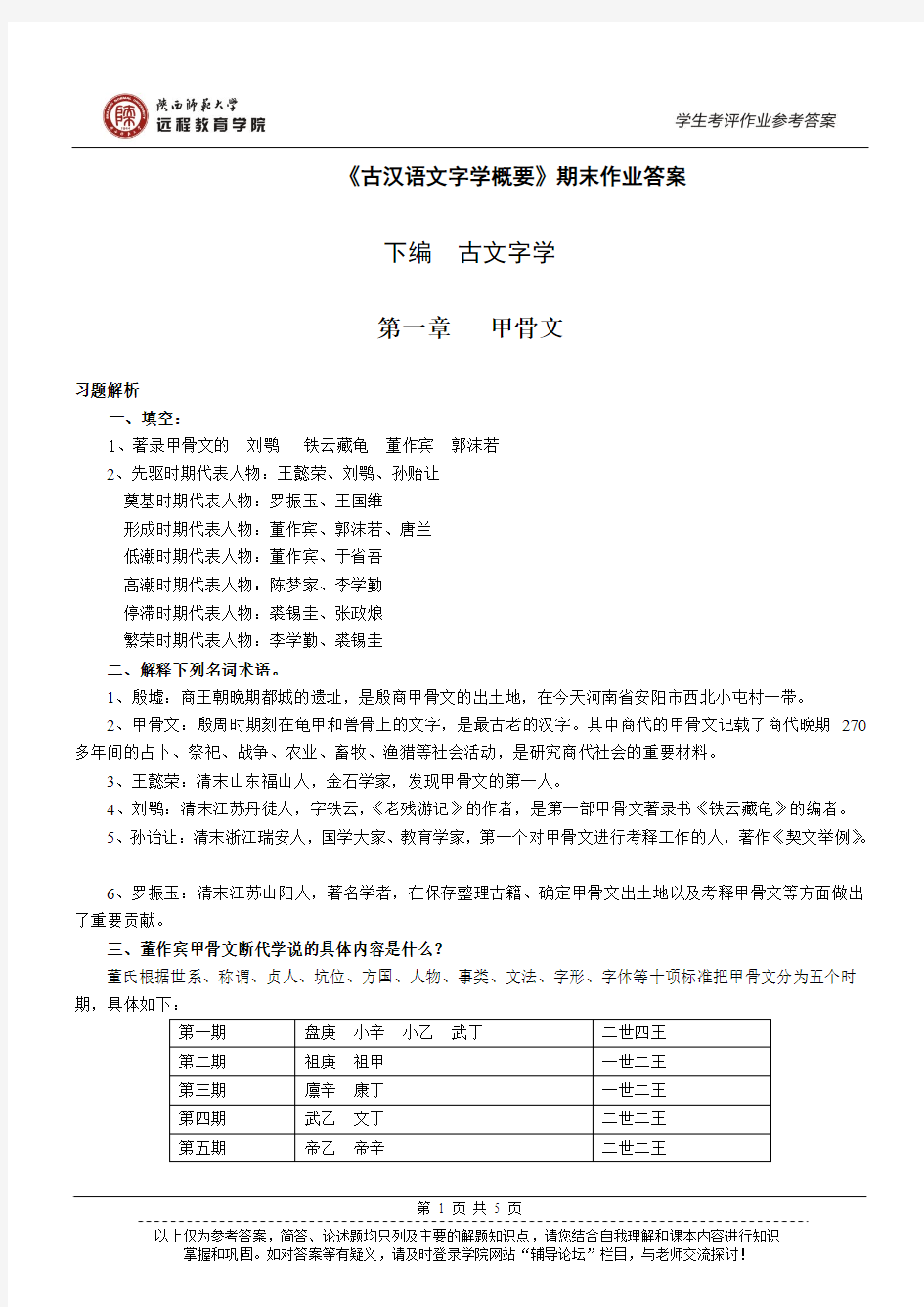 陕师大 古汉语文字学概论 期末作业答案