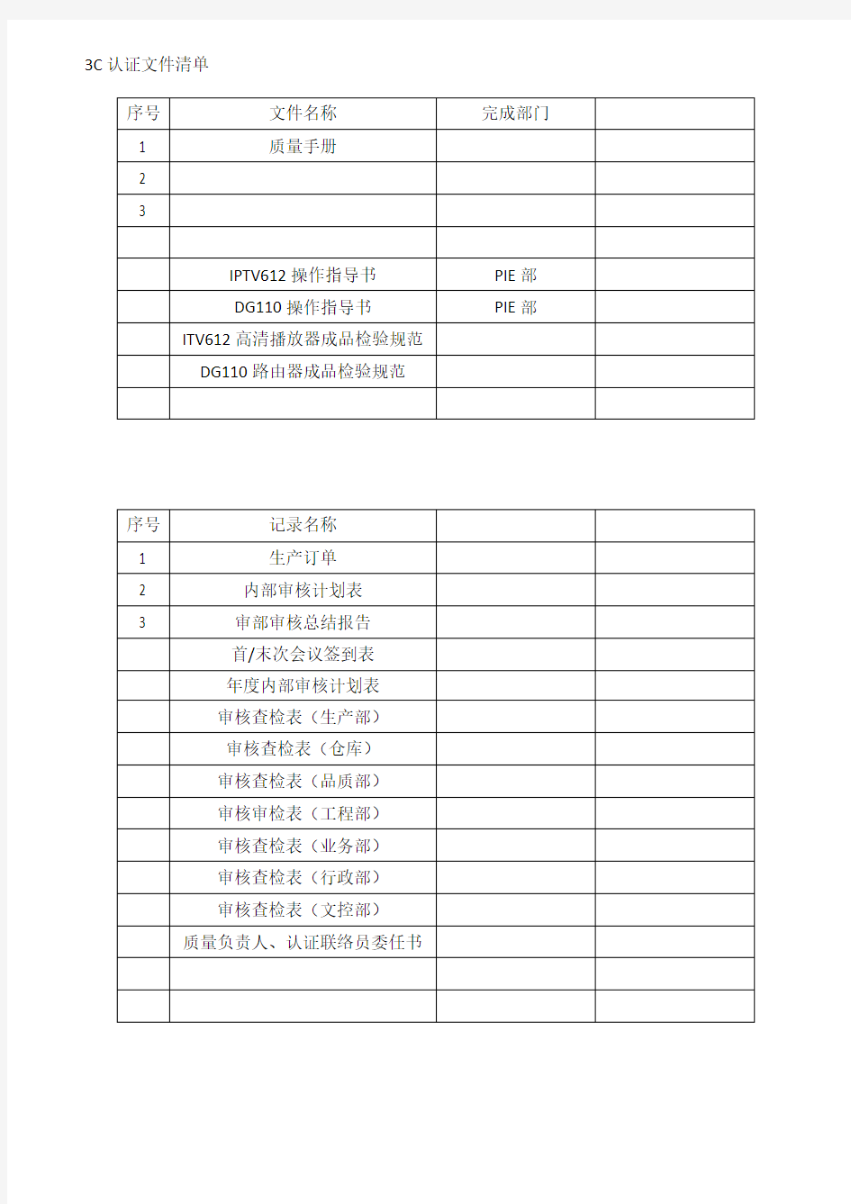 3C认证文件清单