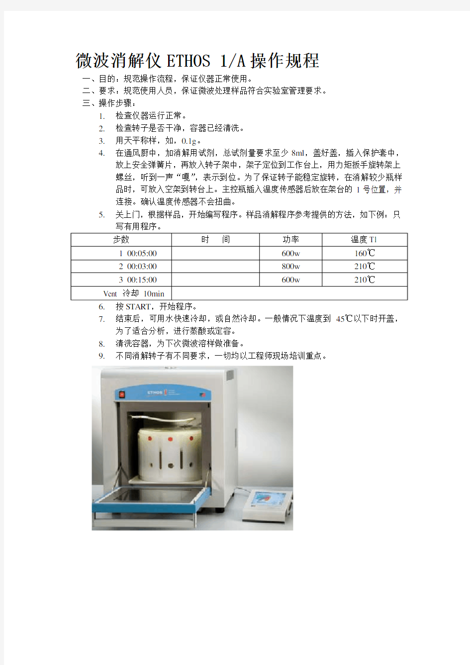 微波消解仪ETHOS操作规程