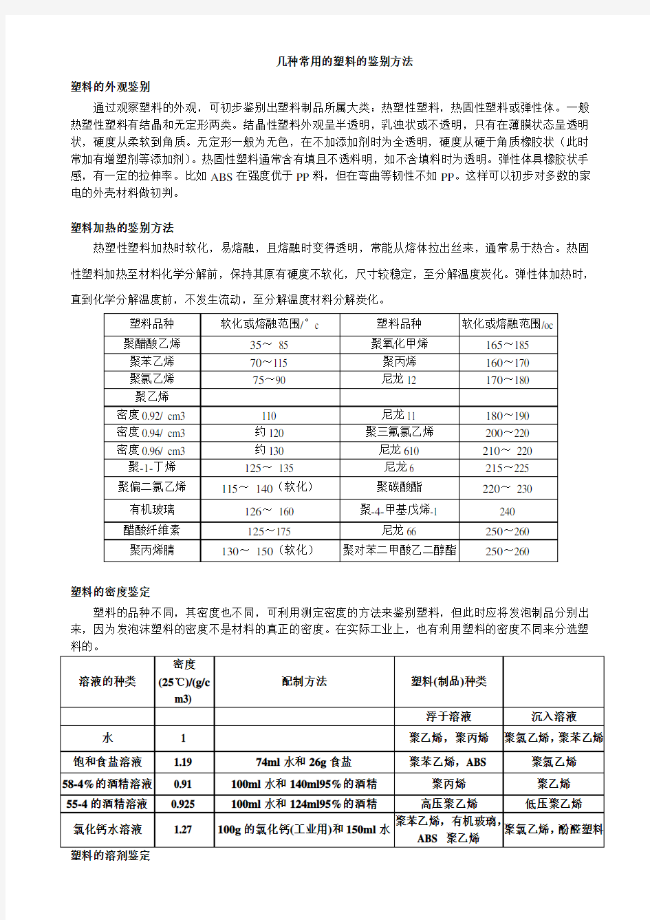 几种常用的塑料的鉴别方法