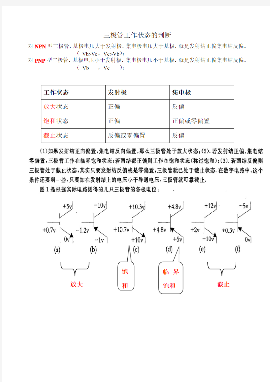 三极管工作状态的判断