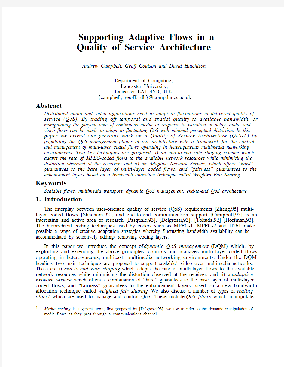 Supporting Adaptive Flows in Quality of Service Architecture