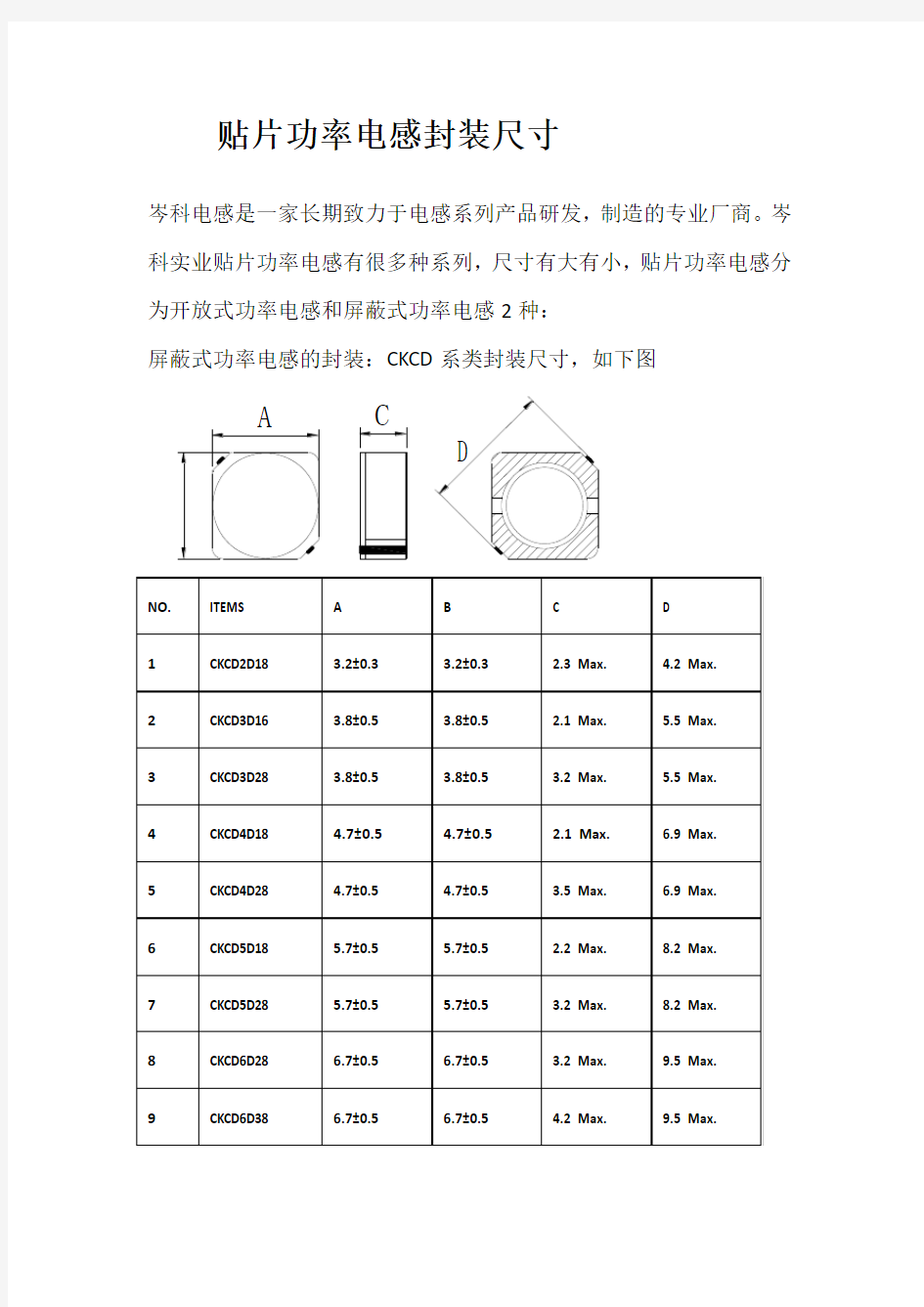 贴片功率电感的封装尺寸