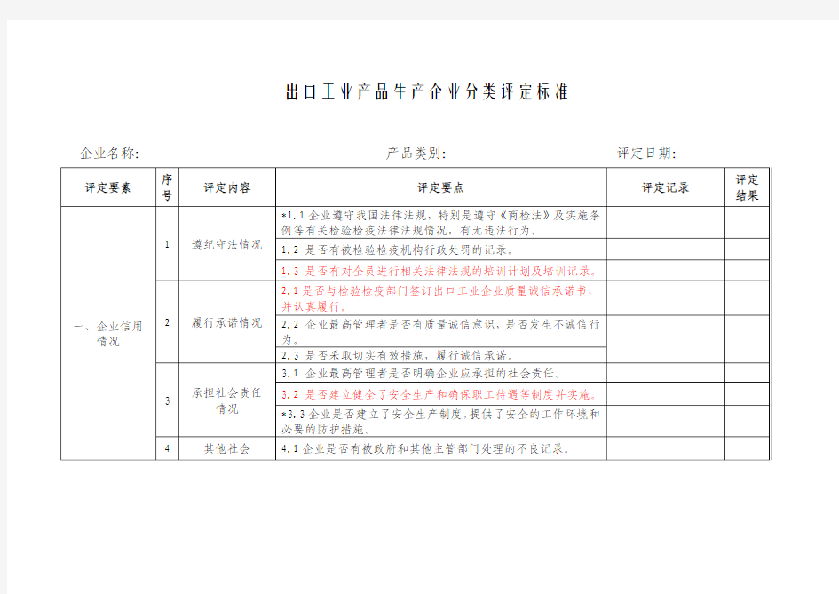 出口产品企业分类评定标准