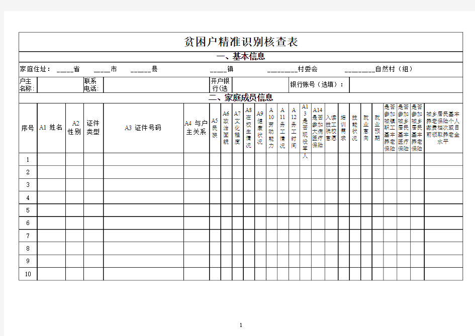 贫困户精准识别核查表