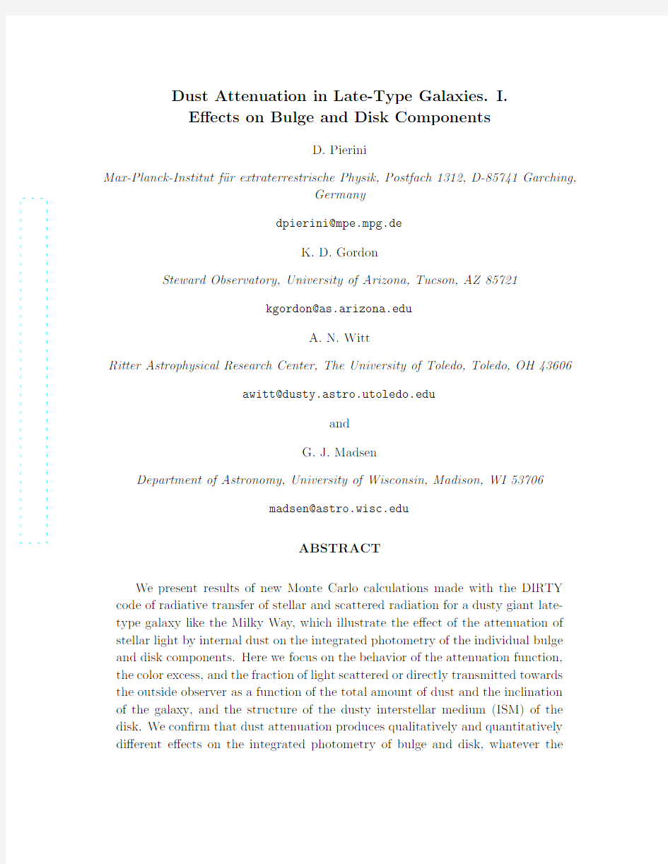 Dust Attenuation in Late-Type Galaxies. I. Effects on Bulge and Disk Components