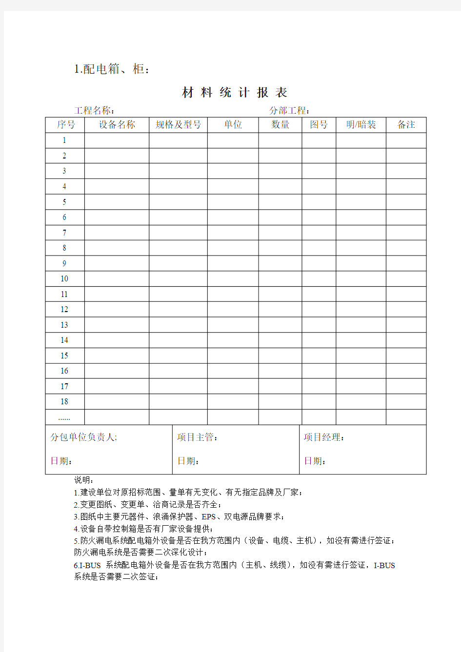 材料统计报表 范本