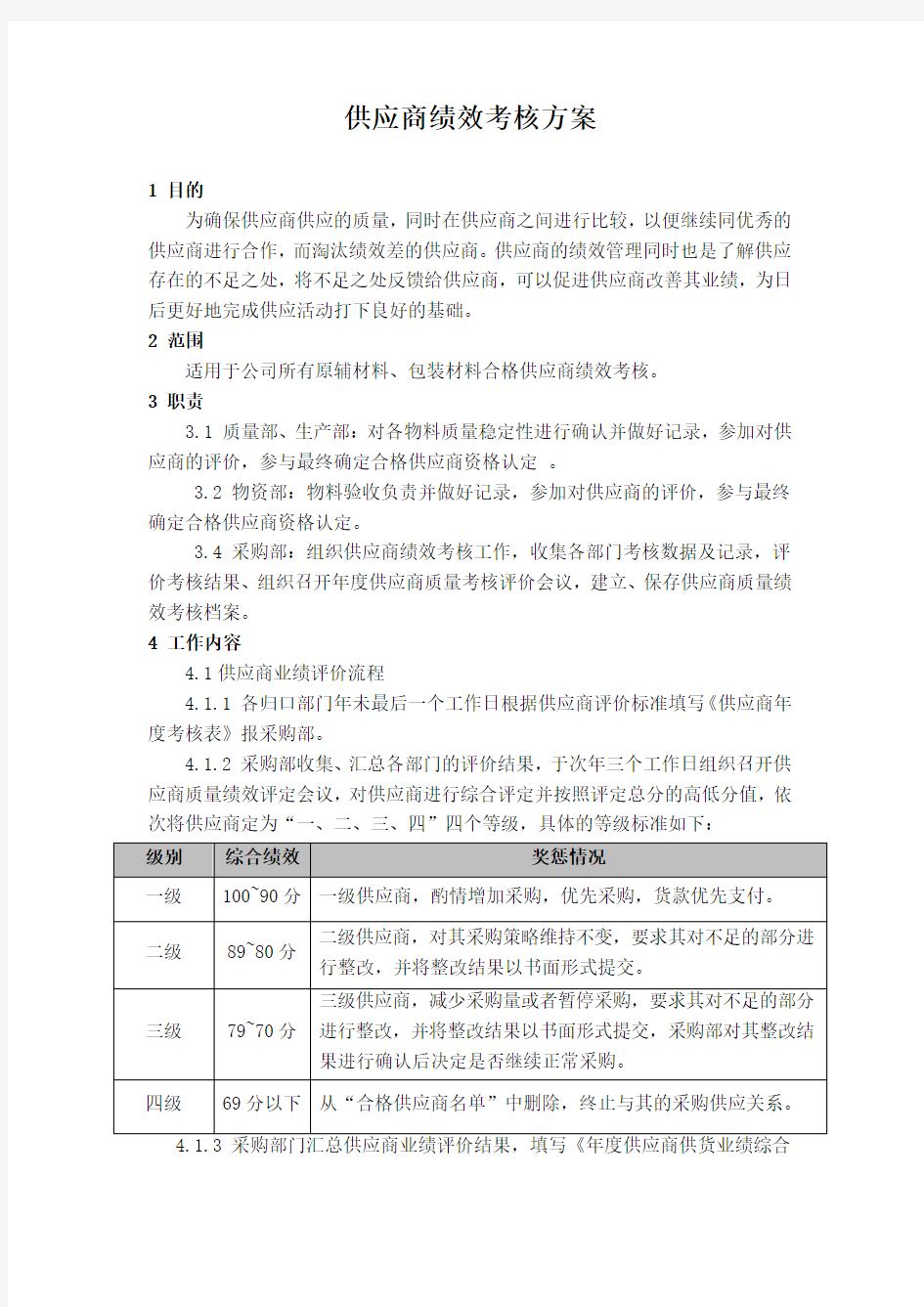 供应商绩效考核方案