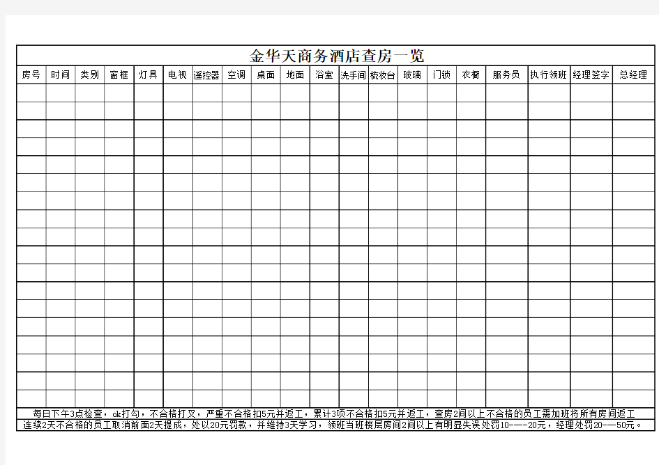 客房查房表格