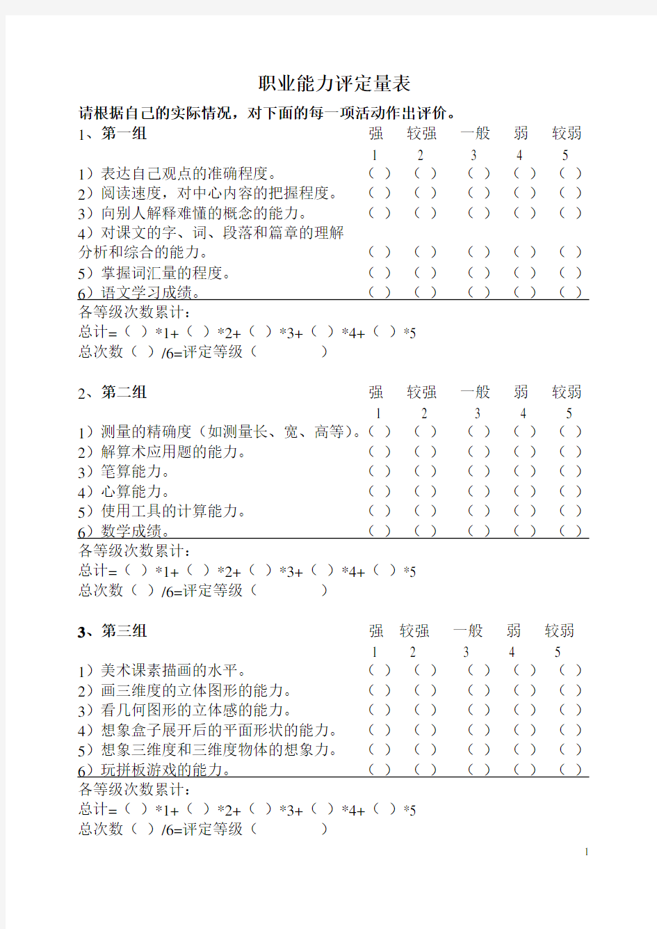 职业能力评定量表