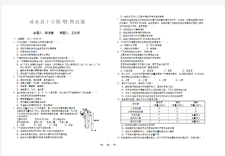 湖北省浠水县高考复读中心高三生物十月月考试题