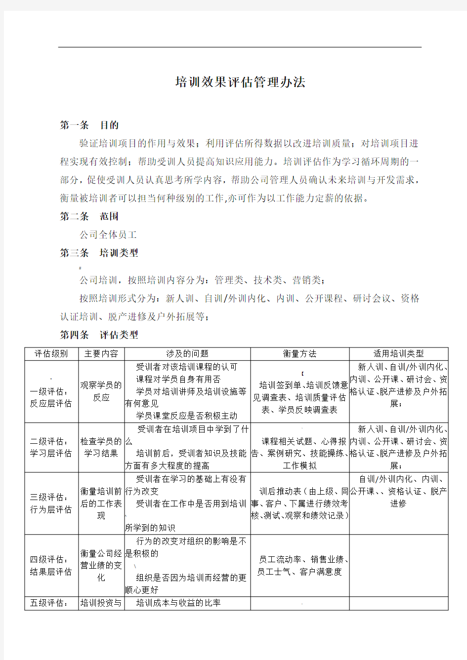 公司培训效果评估管理办法