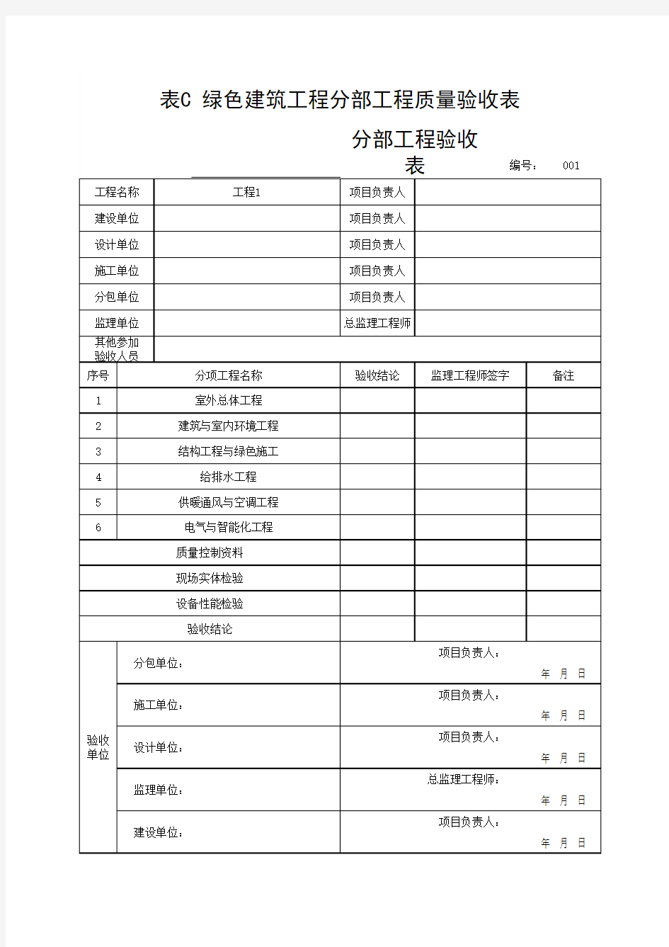 (上海市新版)绿色建筑工程分部工程质量验收表