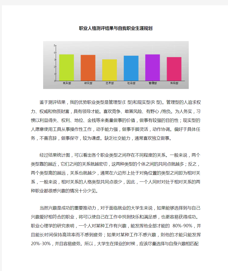 2016职业生涯与规划测评结果与自我分析结果报告