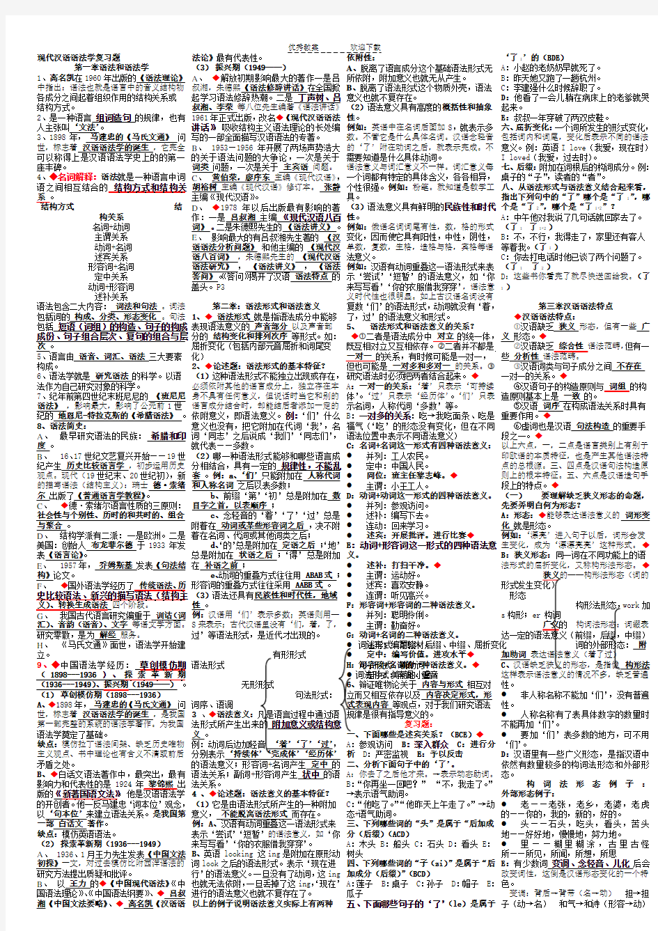自考现代汉语语法研究重点复习资料(必过)