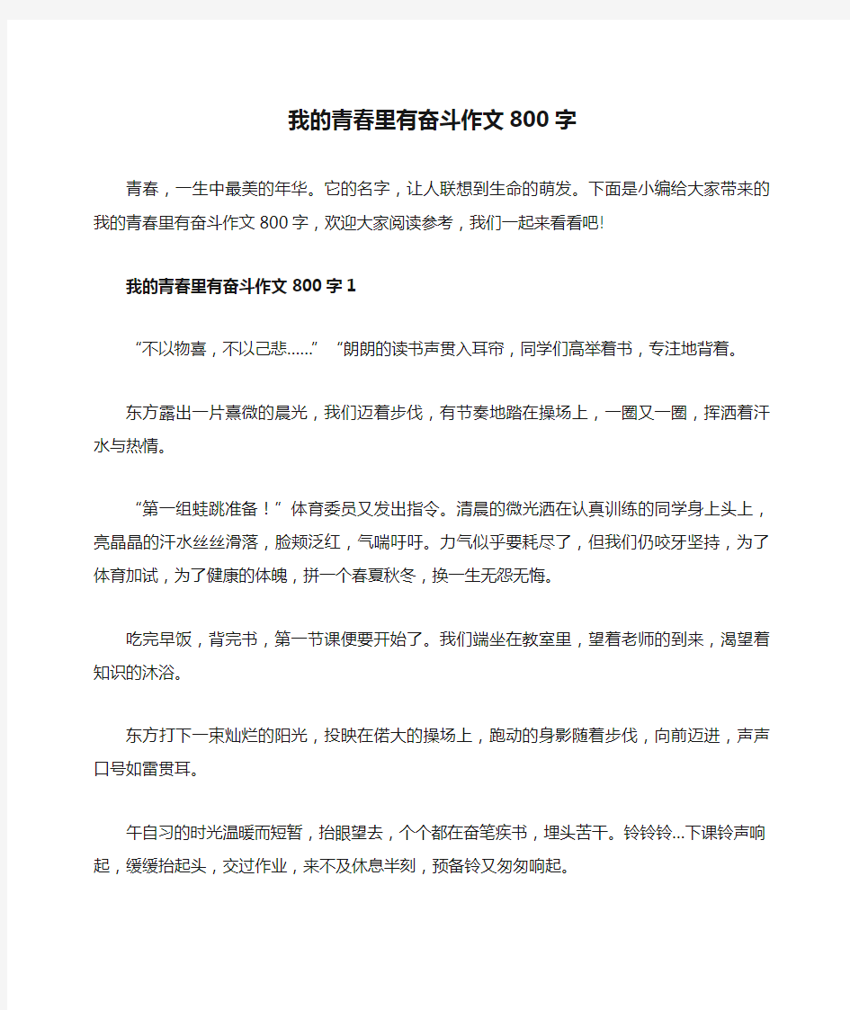 我的青春里有奋斗作文800字