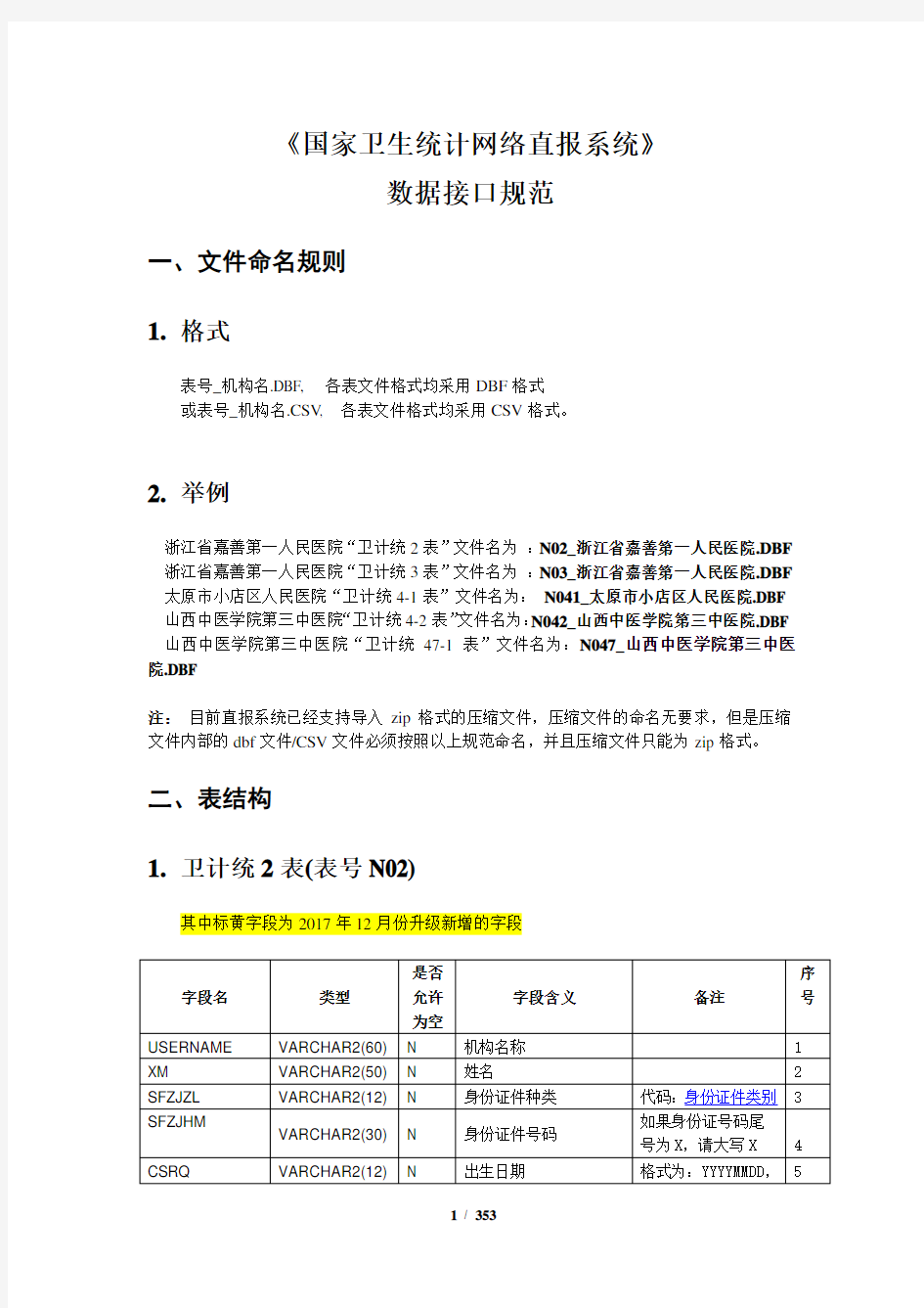 国家卫生直报系统2018数据接口规范2018-07-14