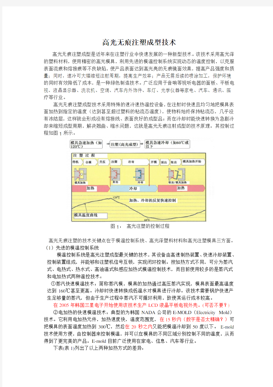 高光无痕注塑技术