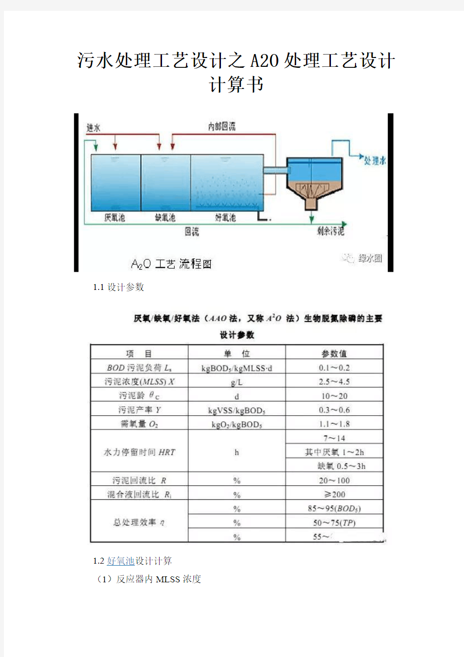 污水处理工艺设计之A2O处理工艺设计计算书