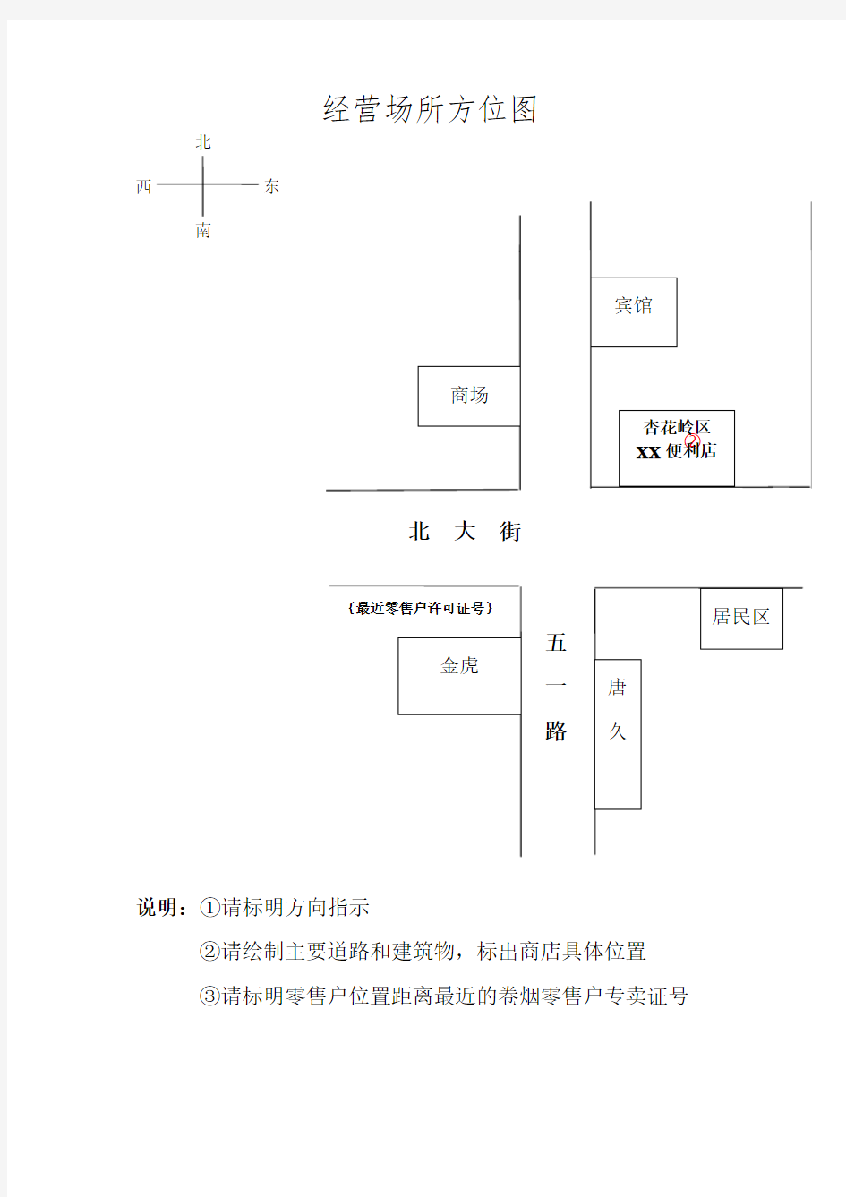 烟草专卖实地勘验经营场所方位图示范文本