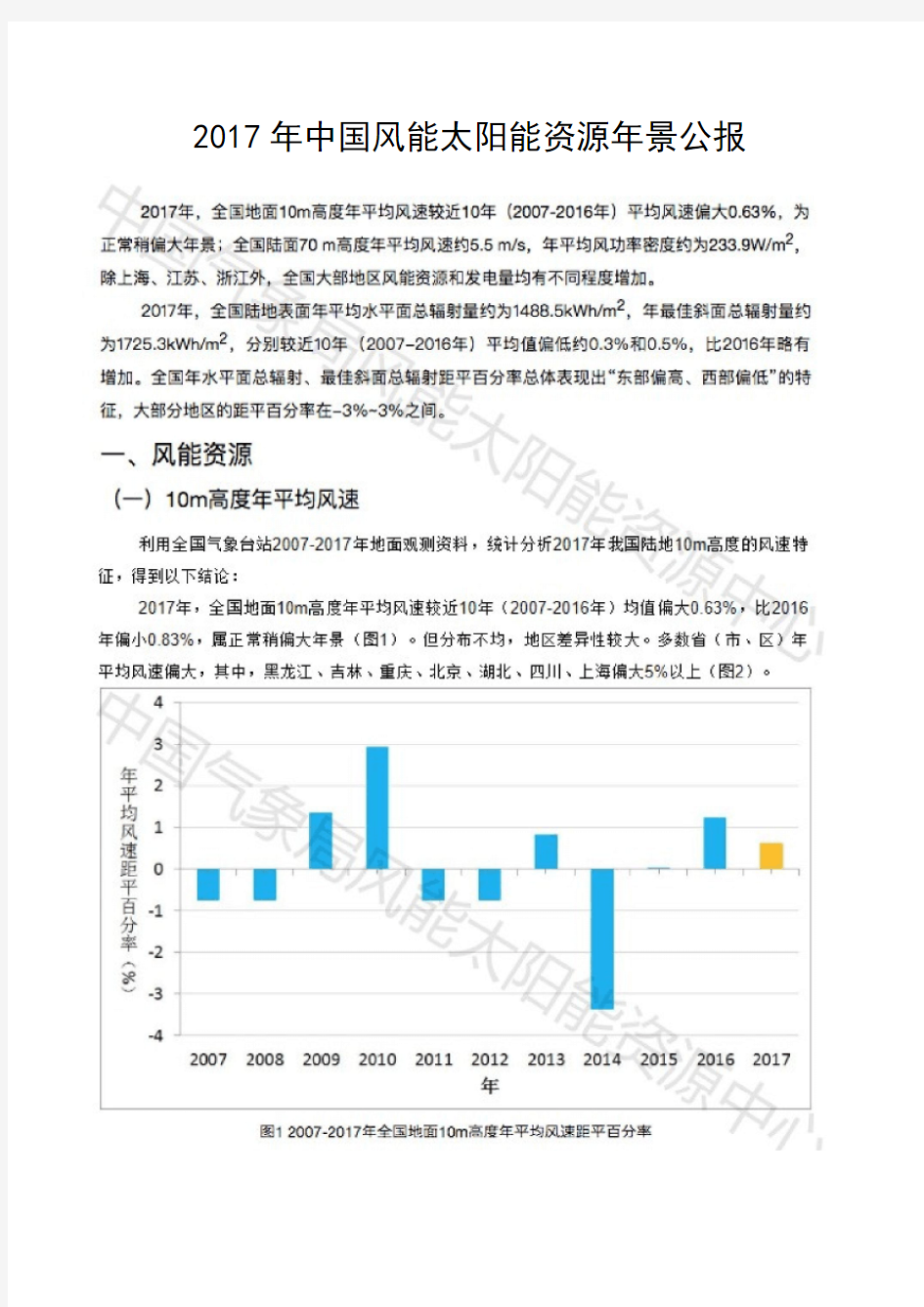 2017年中国风能太阳能资源年景公报--图片文字整理版