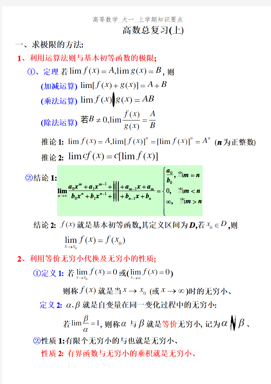 高等数学_大一_上学期知识要点