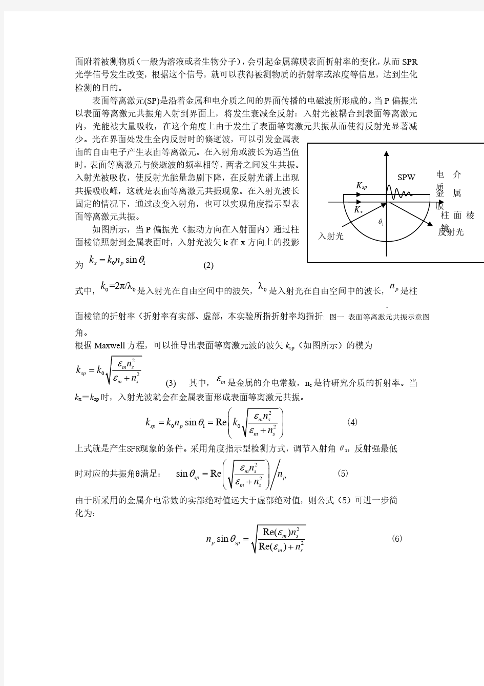 表面等离激元共振法 测液体折射率