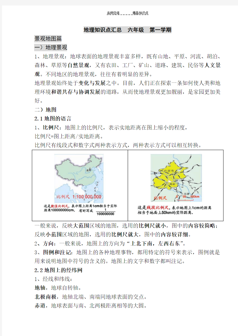 上海初中地理会考知识点汇总——六年级第一学期牛津版