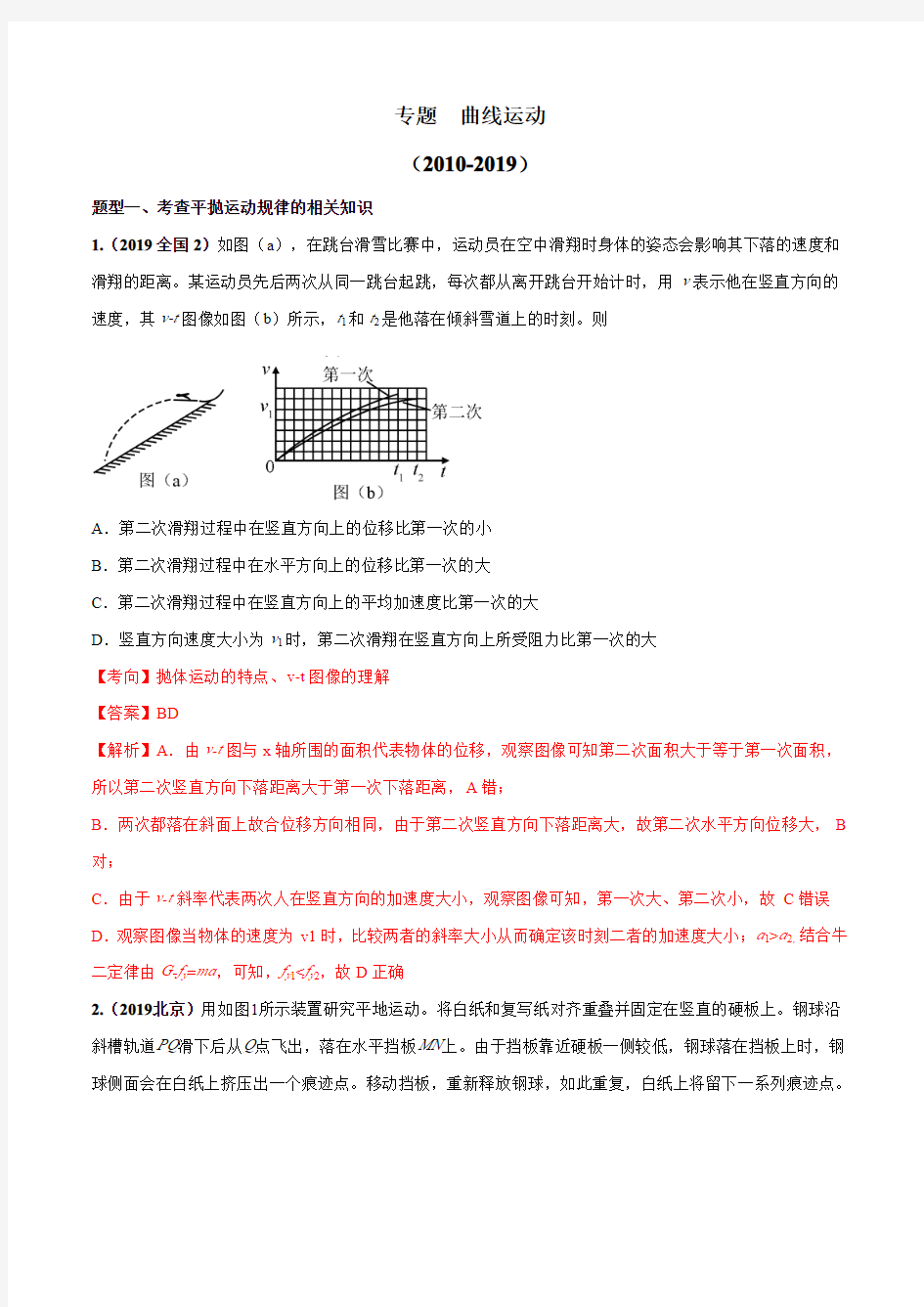 高三物理真题精选分类专题 曲线运动(解析版)