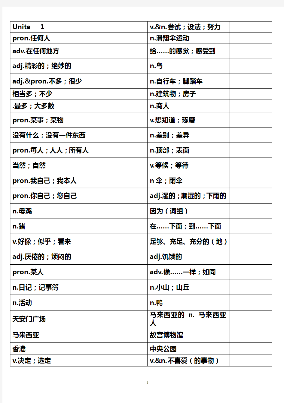 新人教版八年级上册_英语单词测试卷